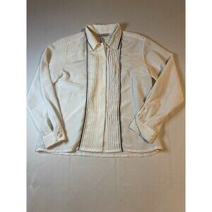SK & Company Shirt Womens 12 White Button Up Pintuck Long Sleeve Collared Career
